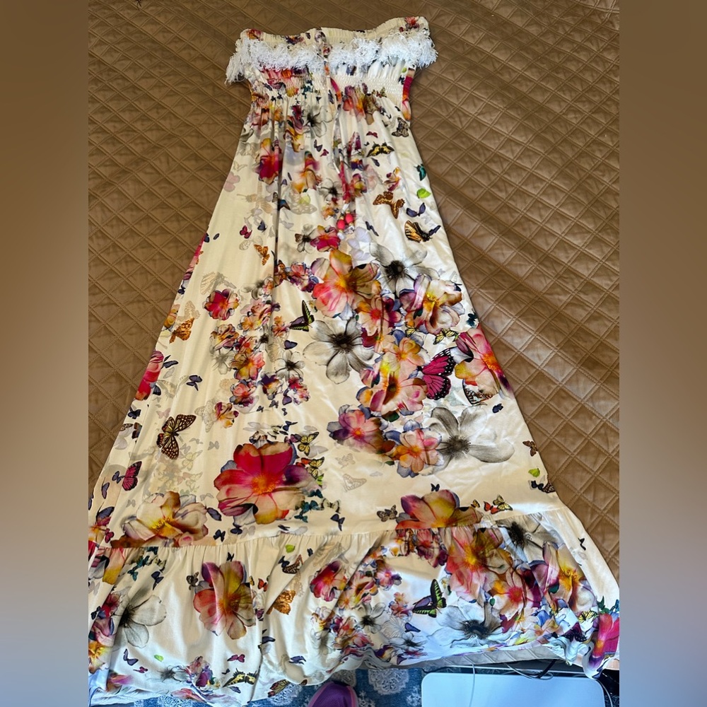 Strapless Vanita Rosa Paris St Barth  jersey dress xs ruffle butterfly